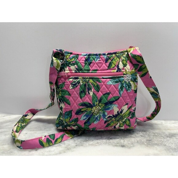 Vera Bradley Tropical Paradise Hipster Crossbody Bag Purse Pink Green Floral - Picture 3 of 7